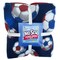 Soccer Balls Navy Anti-Pill Premium No Sew Throw Fleece Fabric Kit (Red Backing)
